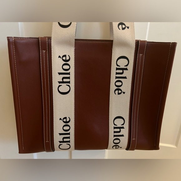 Chloe Brown Tote Bag with Cream Straps - Picture 2 of 16